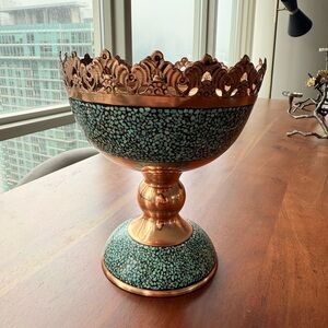 Handcrafted Copper and Turquoise Decorative Bowl